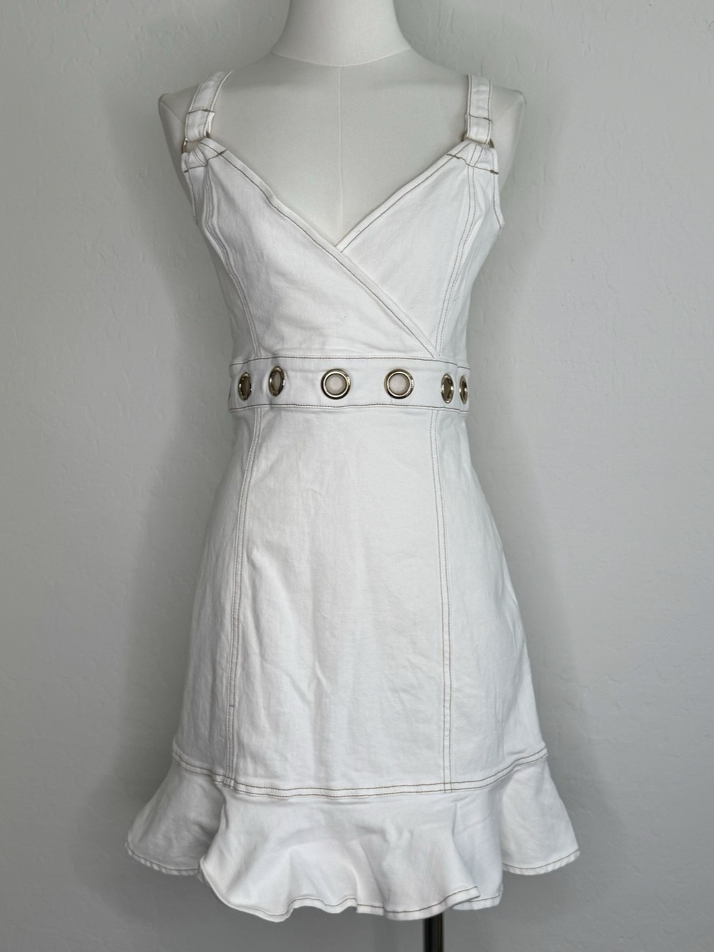 bebe Eyelet Detail Fit and Flare Denim Dress Denim Mini Dress in